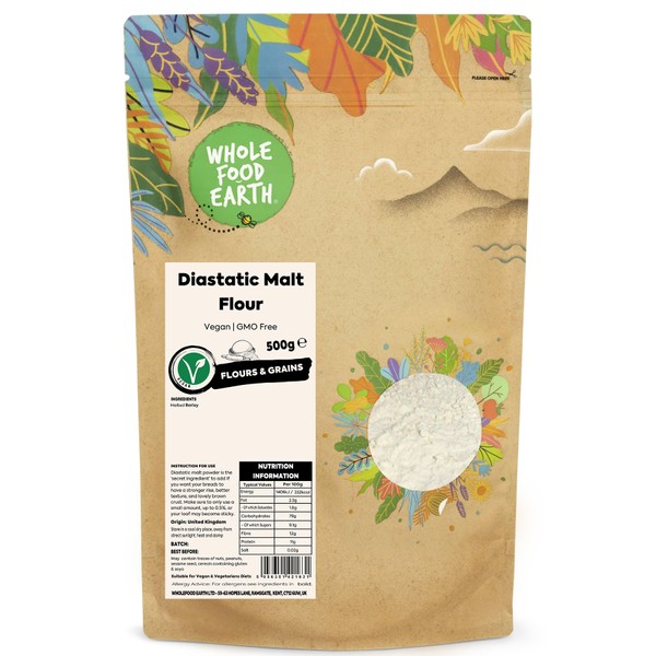 Wholefood Earth Diastatic Malt Flour - 500g | GMO Free