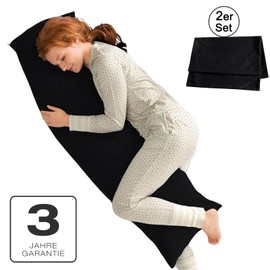 Soifox Side Sleeper Pillowcases, 40 x 145 cm, Set of 2, Black, with Zip, 100% Microfiber, Resistant and Hypoallergenic