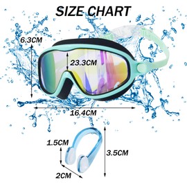 EDLMKM Kids Swimming Goggles, Swim Goggles Attached Nose Clip Wide View Uv Protection Anti Fog No Leaking Clear Vision Waterproof, From 4 To 14 Years Old Boys Girls