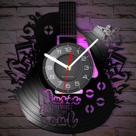 Timethink 12'' Music Guitar Wall Clock 7 Color Changing, Electric Guitar Vinyl Wall Clock LED Night Light Music Instrument Rock N Roll Wall Clock Watch Silent Movement Music Wall Decor for Music Lover
