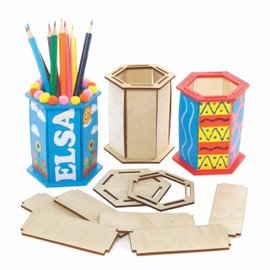 Baker Ross FE522 Wooden Pencil Pot Craft Set for Children - Pack of 3, Pen Box for Children for Painting, Displaying and Organising Desk