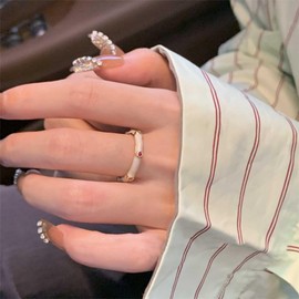 Crymystal Vintage White Enamel Ring for Women Color Crystal Knuckle Ring Minimal Stacking Ring Boho Finger Ring Enamel Open Ring Adjustable Ring Jewelry for Girls Gifts