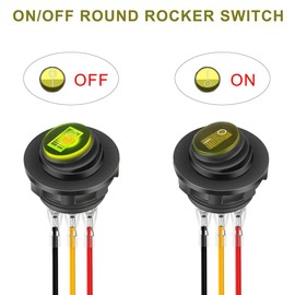 DAOKAI Round Rocker Switch with Shell 2 Position 12V 20A ON Off Waterproof Heavy Duty Illuminated Marine Round Toggle Switch Yellow LED Lighted for Marine Car RV Truck -5Pcs