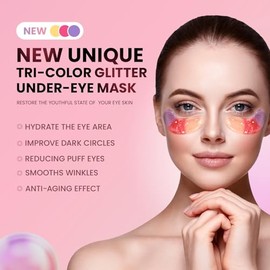 AILEORY Under Eye Patches (24 Pairs) - Tri-color Glitter Eye Gel Pads for Dark Circles, Puffy Eyes, Under eye Bags, Wrinkles | Natural Collagen Under 