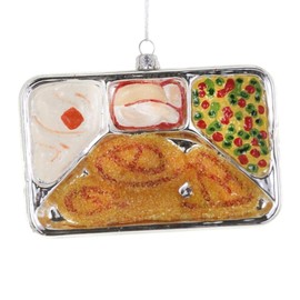 Cody Foster & Co. TV Dinner Ornament – Fried Chicken Design – 4.25” Glass Retro Holiday Decoration with Glitter Accents – Multicolor Nostalgic Christmas Tree Ornament