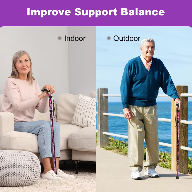 MFE Folding Cane, Portable 5-Level Adjustable Height Walking Stick with