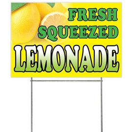 Generic 4 Less Co 18x12 Inch FRESH SQUEEZED LEMONADE Yard Lawn Sign with Stake yb1s, Small, Yellow