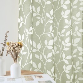 XTMYI Boho Curtains for Kitchen Window Green Leaf Sheer Small Curtains for Bedroom Bathroom 30 Inch Length Sage