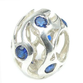 Queenberry Sterling Silver Blue Cubic Zirconia September Simulated Birthstone Wave European Style Bead Charm