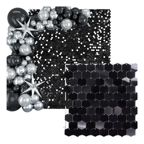 Backdrop Shimmer Wall Negro Panel Decorativo Eventos 50 Pz