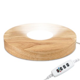 FuoiCorn Wood LED Light Base - Crystal Display Stand for Glass Art/Acrylic, 3 Light Modes with 10-Level Dimming & Auto Timer (Yellow, 5.9 inch)