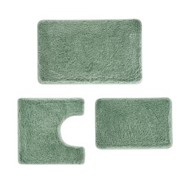 3 Pieces Luxury Bathroom Rug Set with U-Shaped Toilet Rug, Non-Slip Rubber Bottom, Thick Microfiber Fluffy Plush, Water absorption, Quick Dry, Ultra Soft, Bath Mats for Bathroom, Tub(Sage Green)