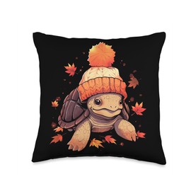 Fall Vibes Turtle Autumn Season Turtle Autumn Leaves Fall Season Thanksgiving Throw Pillow, 16x16, Multicolor