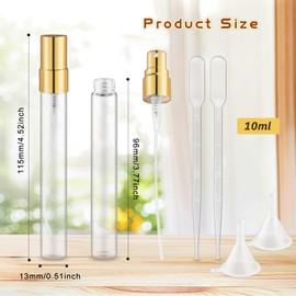 DynnnDy 40 Pcs 10ml Mini Clear Glass Spray Bottles with Gold Aluminum Head Refillable Fine Mist Sprayer Travel Size Atomizer for Perfume,Alcohol,Aromatherapy,Toner