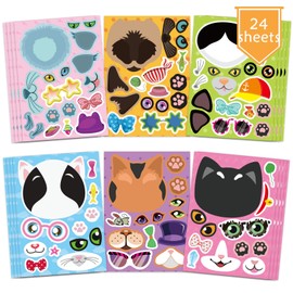 24 Sheets Cats Make a Face Stickers Make You Own Cats Stickers Animal Stickers for Kids, Birthday Gift Party Favors Supplies Teacher Art Craft, Games School Activity Reward