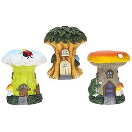 Multicolor Poly Cement Secret Fairy Garden Tree & Mushroom Houses - (10.5x8cm) 1 Piece - Assorted Styles Decorative Figurine for Enchanting Home & Outdoor Scenes