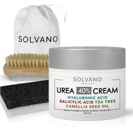 SOLVANO 40% Urea Extra Strength Foot Cream - Hyaluronic & Salicylic Acid, Tea Tree, Camellia Oil - Softens Calluses & Dry Skin, Cruelty-Free, 4.9 Fl Oz
