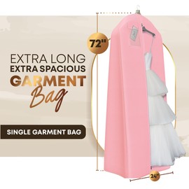 Your Bags Wedding Dress Garment Bag – 72" Garment Bags for Hanging Clothes with 20" Gusset for Puffy Gowns – Durable Dress Cover for Travel or Storage – Rip-Resistant with ID Window - Lt Pink