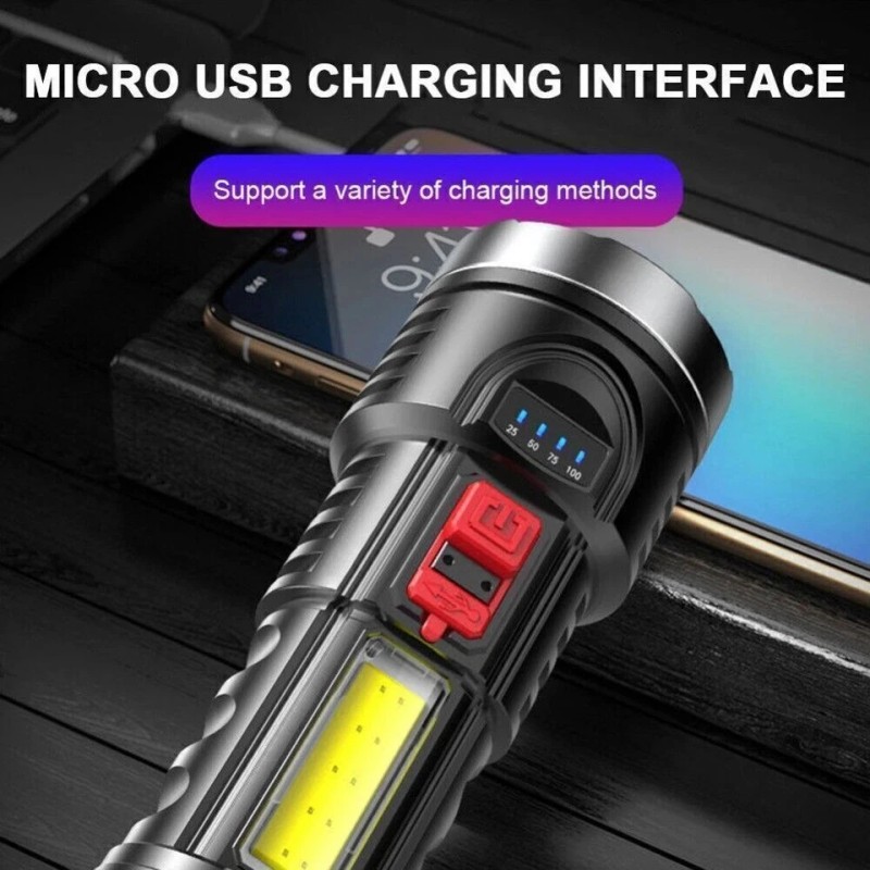 GEARGADGET LED Super Bright Flashlight Rechargeable Torch Tactical Lamp USB