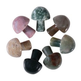 Lovionus89 Pack of 7 Crystal Mushroom Sculpture Stone Statue Figurine, Hand Carved Gemstone Mushrooms Craft Healing Chakra Decor, Indian Agate