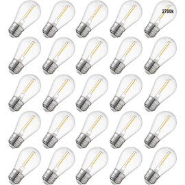 abulber S14 Led Bulbs for Outdoor String Lights,Shatterproof Waterproof Clear Plastic Cafe Light Bulbs,1 Watt to Replace 11 Watts Incandescent Bulb,120V 2700K E26,Warm White 25 Pack.