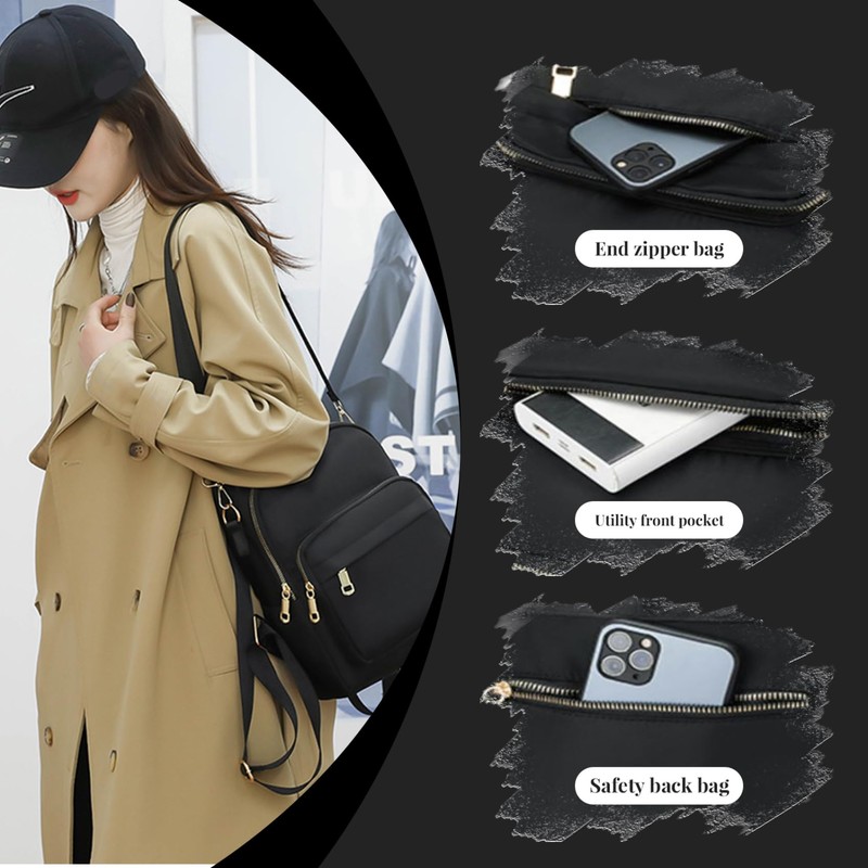 Mini Backpack Mini Backpack for Women Multi-pocket Minimalist Black Small