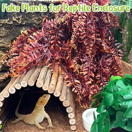 Hamiledyi Reptile Plants 2 Pcs Hanging Terrarium Plants Fake Plant Reptile Tank Accessories for Leopard Gecko Habitat Reptile Tank Accessories for Bearded Dragon, Snake, Lizard (Red)