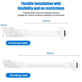 DASIAUTOEM 1 1/4 Inch Siphon, Space-Saving Siphon, Adjustable Sink Siphon, Flexible Drain Hose, Odour-Proof Flexible Siphon, Replaceable Waste Water Pipe, Drain Pipe with Odour Trap
