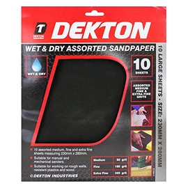 Dekton Wet & Dry Assorted Sandpaper-10 Assorted Medium, Fine And Extra Fine Sheets| Measuring 230 x 280mm| Suitable For Manual, Mechanical Sanders| Suitable For Working On Rough Walls, Plastics, Wood