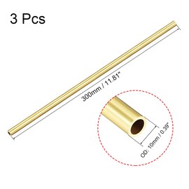 sourcing map Brass Round Tube, 300mm Length 10mm OD 1mm Wall Thickness, Seamless Straight Pipe Tubing 3 Pcs