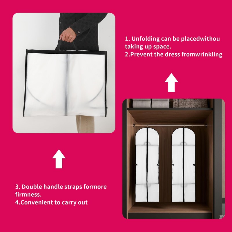 Set of 4 White Garment Bags, Long, 180 cm, Waterproof