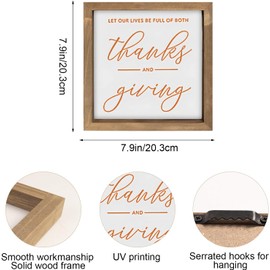 pechpell Wood Frame Thanksgiving Decorations for Home, 8 Inch Fall Wooden Sign with Inspirational Quotes, Rustic Autumn Harvest Decor Table Desk Shelf Mantel Office Kitchen Farmhouse Positive Wall Art