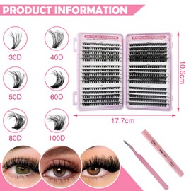 VEGCOO 570 Stück Individuelle Wimpern Verlängerung Set mit 30D 40D 50D 60D 80D 100D Wimpern Doppelender Applikator und Wimpernzange DIY Wimpern Set, Natürlicher Look für Anfänger und Profis