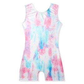 EQSJIU 2 Packs Gymnastics Equipment Tiedye Leoaprd Sparkle Biketards with Shorts Kids Sleeveless Unitard One-Piece Dancewear 5-6 5/6 Years