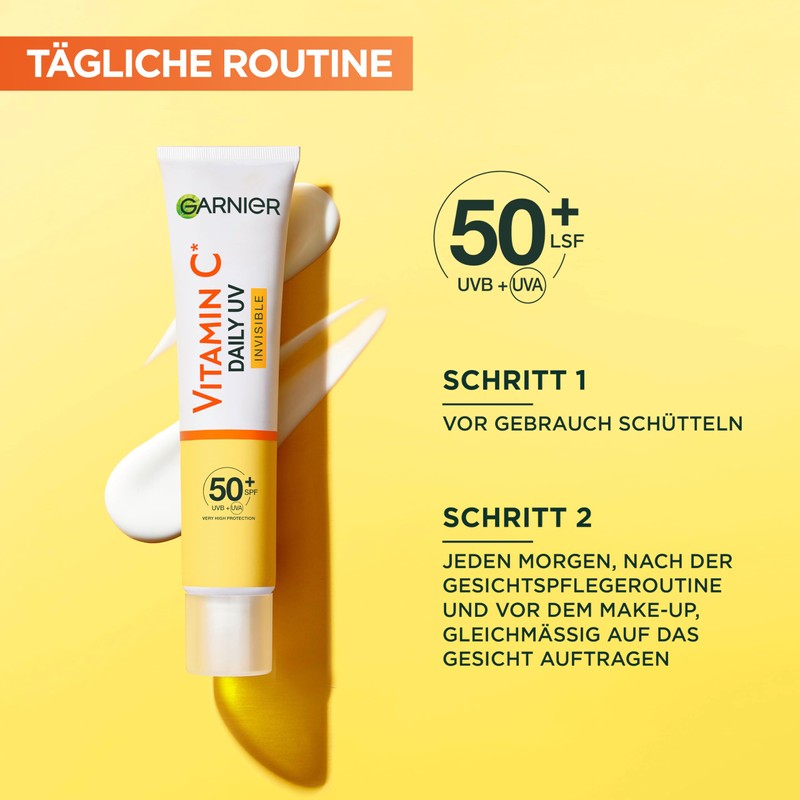 Garnier Vitamin C Sun Protection Cream, Invisible Brightening Fluid, SPF
