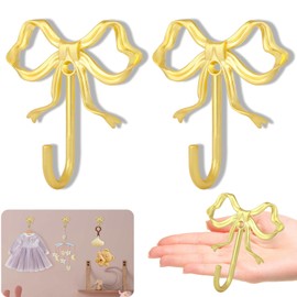 XHIPY 2Pcs Large Size Gold Bow Wall Hook, Gold Coat Hook, Metal Hook, Bow Room Decor Hooks for Coats, Coffee Mugs, Hats, Bags, Bath Towels and Room Decorations