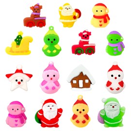 POPOYU 15Pcs Christmas Mochi Squishy Toys,2024 New Mini Kawaii Moji,Christmas Squeeze Soft Fidget Toys Include Santa Snowman Xmas Tree for Party Bags Fillers,Girls Boys Kids Treats Party Favors Gifts