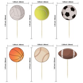 36 piezas de adornos deportivos para cupcakes de baloncesto, palillos de dientes, balón de fútbol, béisbol, voleibol, rugby, decoración de pasteles para juegos de pelota deportiva, baby shower, suministros de decoración de fiesta de cumpleaños