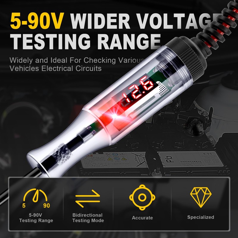 WINAMOO Automotive Test Light 5-90V Digital LED Circuit Tester with