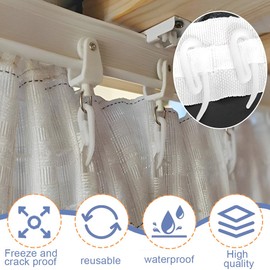 SULIUDAJI Plastic Curtain Hooks, Pack of 100, White, Universal Curtain Hooks, Folding Hooks, Clip Holder for Window Curtain, Door Curtain and Shower Curtain