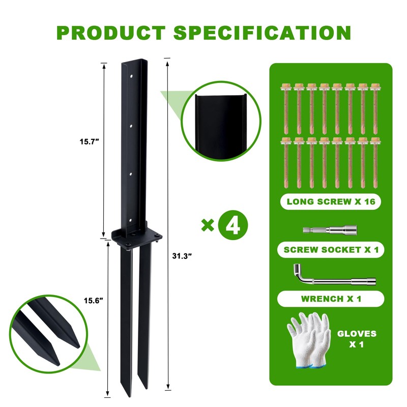 ATCWF 4-Pack Fence Post Repair Kit, 32in Heavy Duty Ground