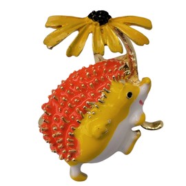 GFM® Hedgehog Brooch with Umbrella - (Yellow Flower) -(Brch-HH-UMB-NRGPLA)