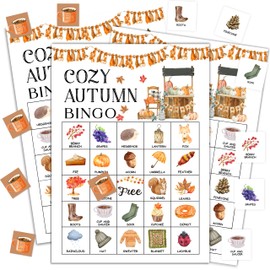 RYSMH Fall Bingo Game, Cozy Autumn Party Game Cards for Adults, 24 Players Fall Harvest Activities for Family Friends, Large Thanksgiving Party Supplies Favor Decor, (001)