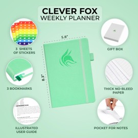 Clever Fox Planner – Weekly & Monthly Planner to Increase Productivity, Time Management and Hit Your Goals – Organizer, Gratitude Journal – Undated, Start Anytime, A5, Lasts 1 Year, Mint Green (Weekly)