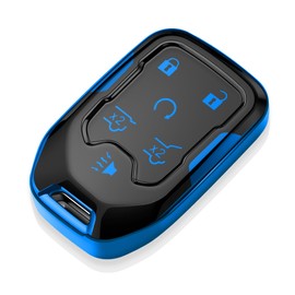 Tukellen for Chevy Key Fob Cover, TPU Protection Case Compatible with Suburban Tahoe GMC Terrain Yukon Yukon XL, Smart Key Protection Shell Accessories (Blue, 6 Buttons)