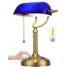 Newrays Blue Glass Bankers Desk Lamp, Stepless Dimmable Table Lamp