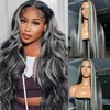 Grey Highlight Lace Front Wigs Human Hair Ombre Balayage Natural