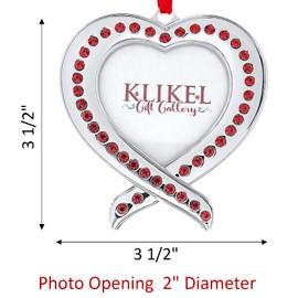 Klikel Christmas Photo Ornament - Heart Photo Frame Silver Christmas Ornament - 2 Pc Heart Picture Ornament for Christmas Tree - Red and Green Heart Picture Frame Ornament for Tree with Gift Box