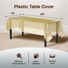 Exquisite Lace Table Cloth Rectangle Table Plastic 12-Pack Lace Tablecloth Rectangular 54" X 108" | Clear & Gold Floral Tablecloth Disposable | Wild Flower Party Decorations & Party Supplies