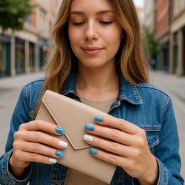 Winning Smile Semi Cured Gel Nail Strips, UV Free Nail Polish Strips, Salon Class, Long Lasting, Easy Apply & Remove, Includes 22 Strips,1 Prep Pad,1 Nail File & 1 Wooden Stick (Blue White)